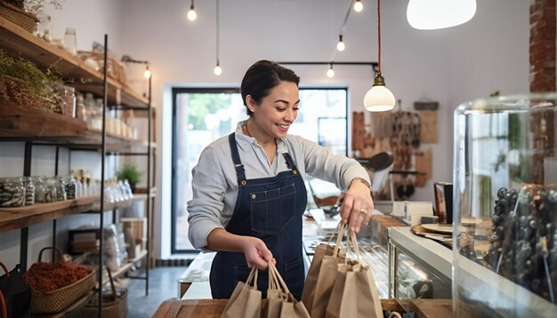 Kleinunternehmer packt Artikel für Kunden ein