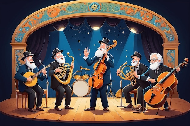 Klezmer Craze CartoonStyle Stage com uma banda animada