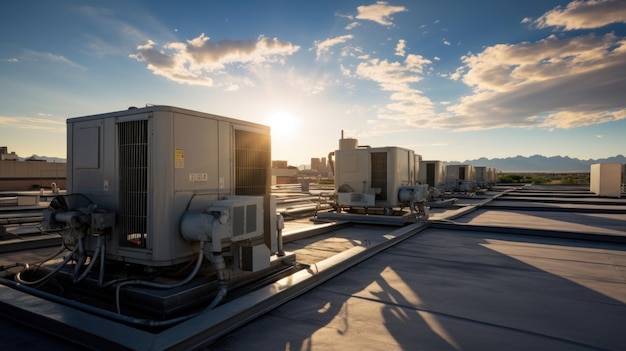 Foto klimaanlage, klimaanlage und klimaanlage auf dem dach von industriegebäuden