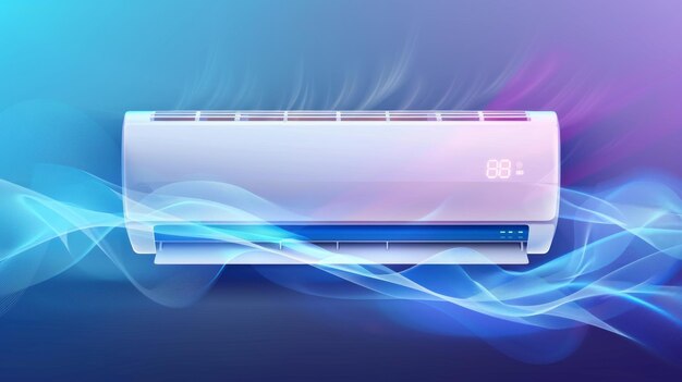 Klimaanlage mit kühlen und warmen Windwellen, erfrischende und reinigende Wirkung Elektronisches Gerät, das zur Anpassung der Temperatur und des Klimas in einem Raum verwendet wird Realistische 3D-Moderne Illustration der Luft