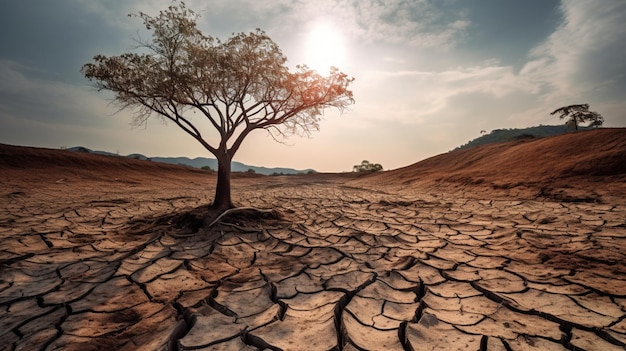 Klimawandel verwelkte Bäume und trockene Erde