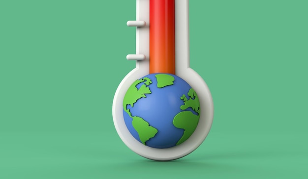 Klimawandelkonzept steigende Erdtemperatur Thermometer d render