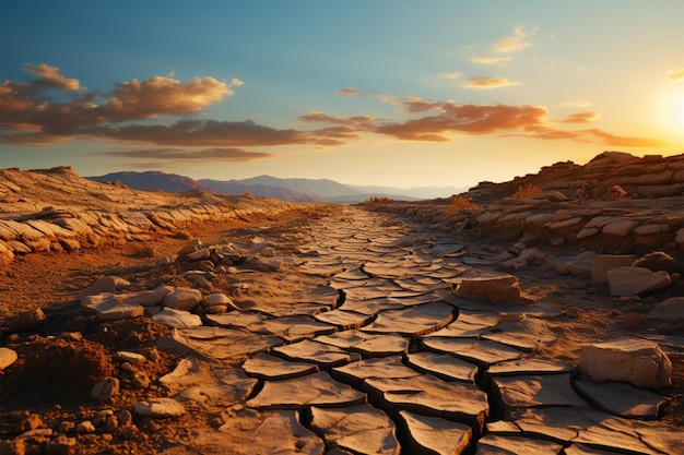 Foto klimazeichen risse in wüstenflächen zeigen die starken auswirkungen der sich verändernden umwelt