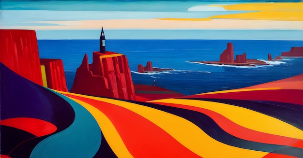 Klippe Blick auf die Berge mit Himmel Ozeane digitale Kunst Stil Illustration Leinwand AI generierte Natur für Banner Hintergrund Poster Anzeigen Tapeten Vorlagen