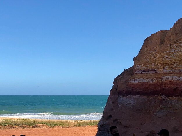 Klippen am Strand Sonniger Tag mit blauem Himmel