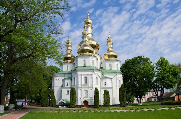 Kloster Sviato-Troitskyi in Hustynia an einem sonnigen Sommertag. Gebiet Tschernihiw. Ukraine