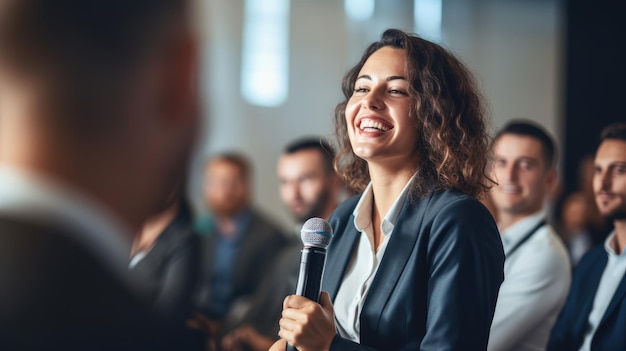 kluge frau präsentiert arbeit und bekam lob und kompliment von teamkollegen die leute applaudieren hände mit glücklichem lächeln gratulation im tagungsraum geschäftsfinanzierung