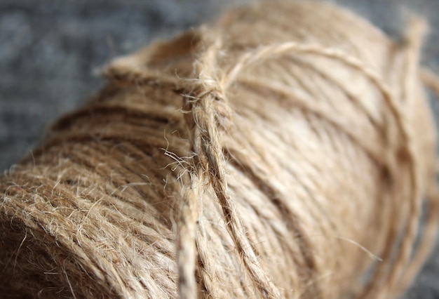 Knäuel aus Jute-Schnur Natürliche Jute-Schnur-Makroaufnahme Jute-Faden-Textur