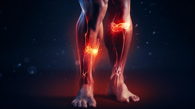 Foto knee tendon problems and joint inflammation on dark