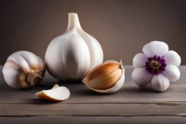 Knoblauch und Knoblauch auf einem Holztisch