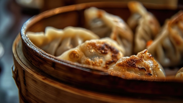 Knödel oder Pelmeni auf einem tiefen Teller in der slawischen Küche