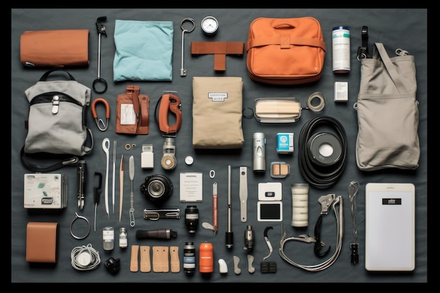 knolling de ferramentas médicas e equipamentos flat lay AI gerado