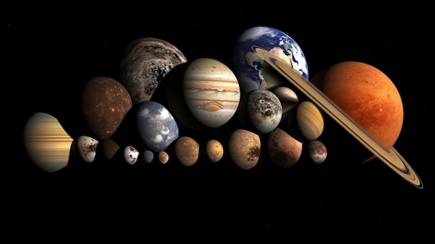 Foto knolling do sistema solar para comparação planetária