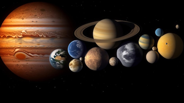 Foto knolling del sistema solar para comparación planetaria