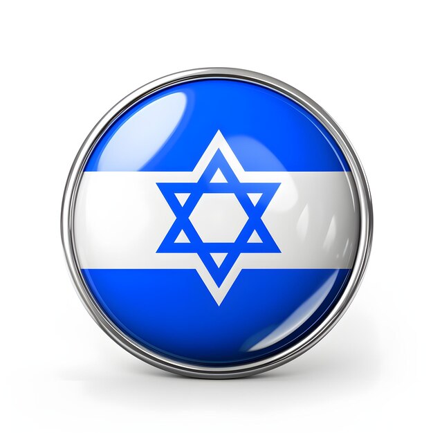 Foto knopf in den farben der israelischen flagge mit dem jüdischen symbol davidstern