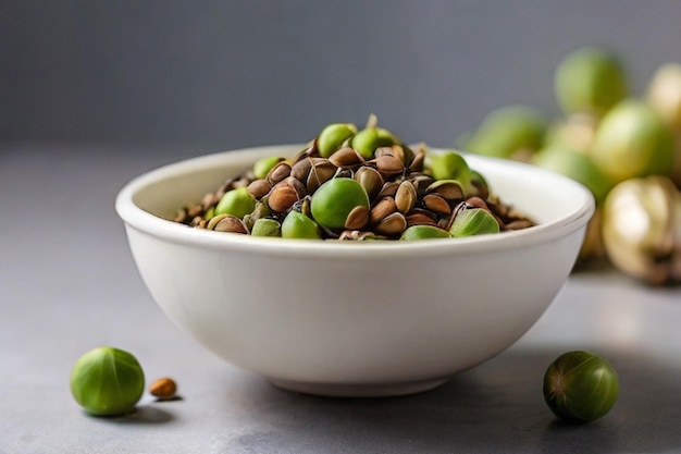 Knospen Samen in weißer kleiner Schüssel ar c