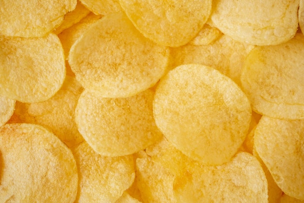 Knusprige Kartoffelchips Snack Textur Hintergrund Draufsicht