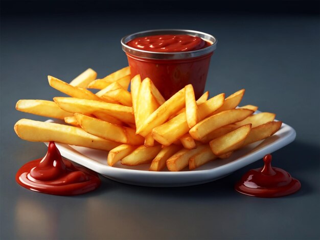 Knusprige Pommes Frites mit Ketchup und Sauce