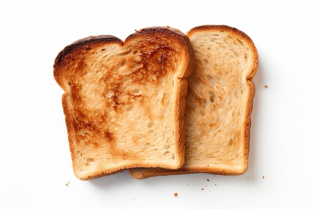 Foto knuspriger brauner toast isoliert auf weißem hintergrund. generative ki