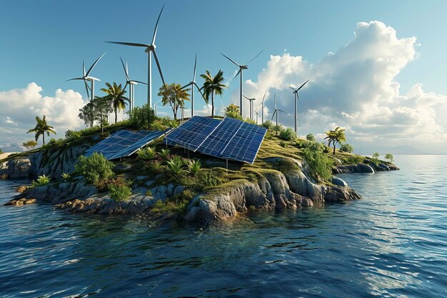 Öko-Energie Sonnenkollektoren mit Windkraftanlagen auf der Insel
