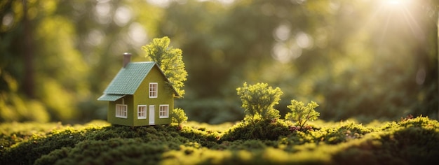 Öko-freundliches Haus Haus aus Papier auf Moos im Garten