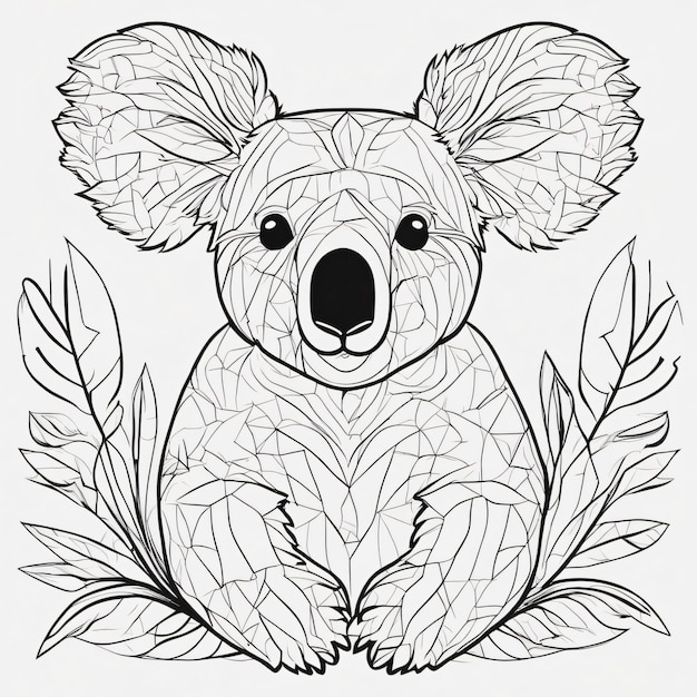 Koala en arte lineal de estilo doodle simple