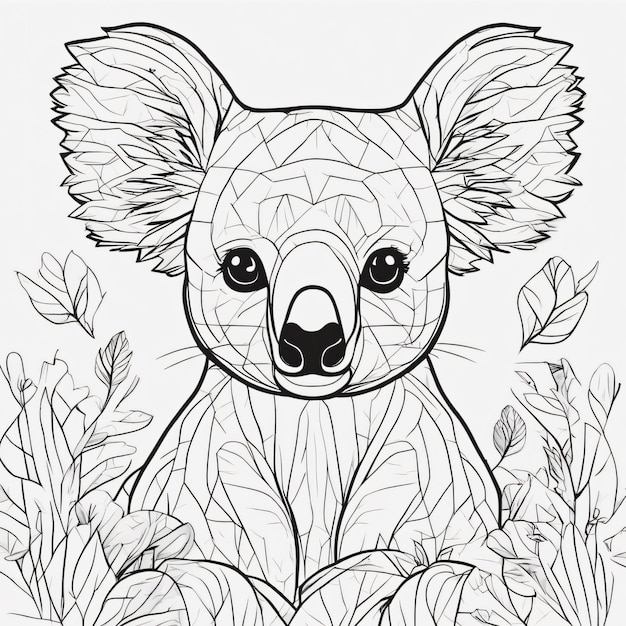 Koala en arte lineal de estilo doodle simple