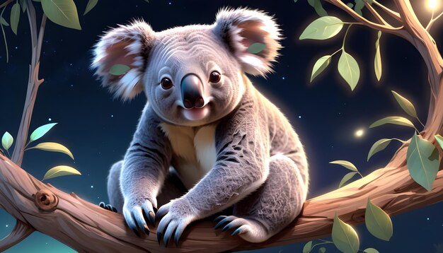 Foto koala bear se sienta en la rama del árbol y come hojas 8