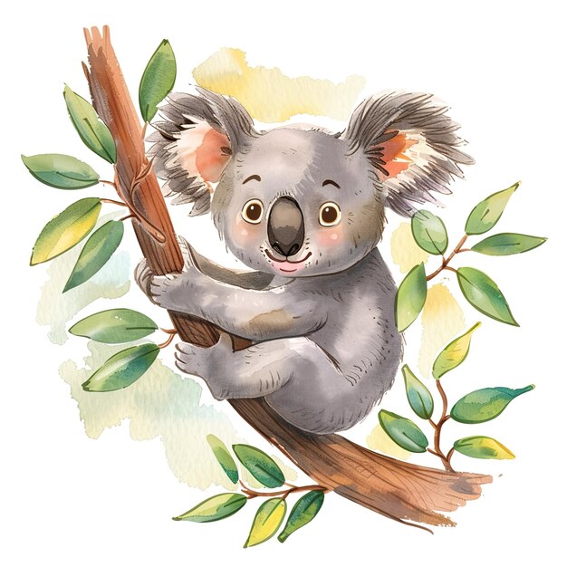 Foto koala bear se sienta en la rama del árbol y come hojas job id fe4bca014fc3482b8f7c821d5502b541