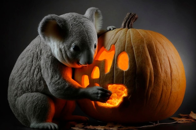 Koala celebra Halloween con una calabaza Contenido generado por IA