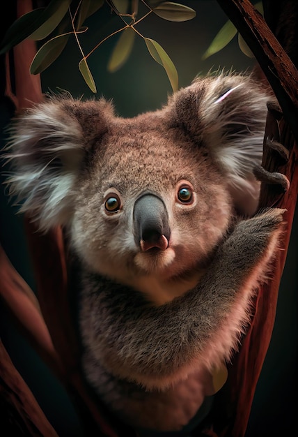 Koala colgando boca abajo de una rama generativa ai