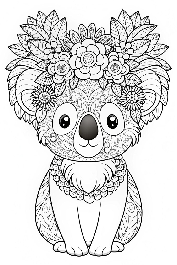 Foto koala com coroa de flores com um contorno de cores bonito e festivo