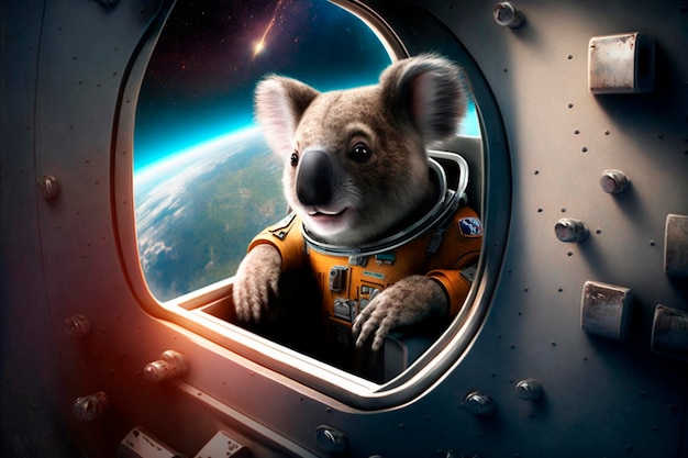 Koala como um astronauta em uma nave espacial no espaço AI gerado Conteúdo