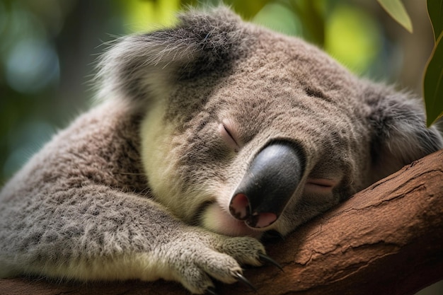 Foto koala durmiendo en la rama de un árbol