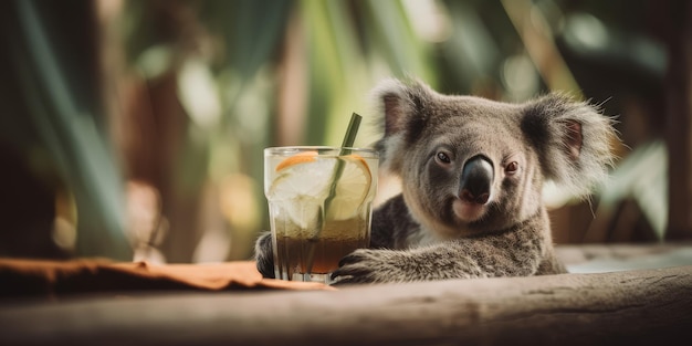 Koala está de férias de verão no resort à beira-mar e relaxando na praia de verão