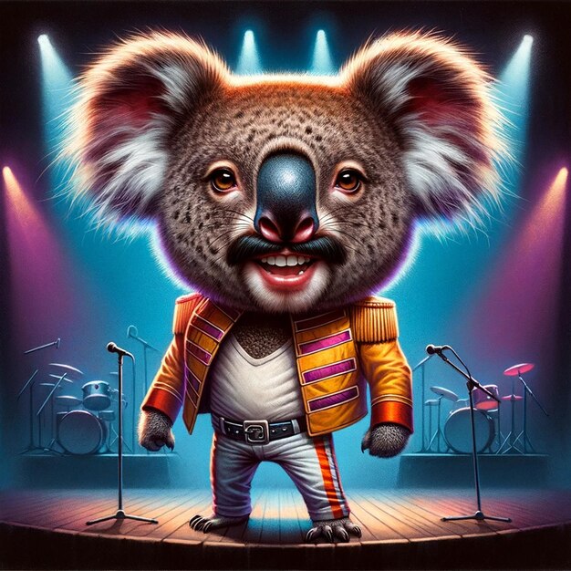 Koala estrella de rock en el centro de atención del concierto