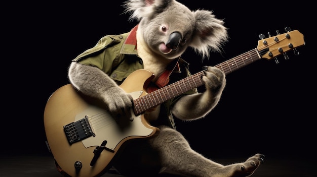 Un koala estrella de rock con una guitarra