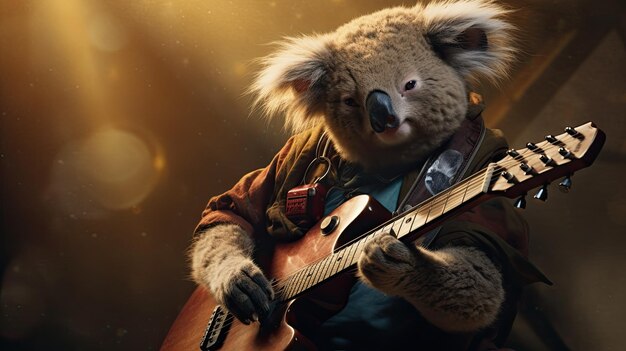 Un koala estrella de rock con una guitarra