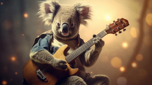 Un koala estrella de rock con una guitarra