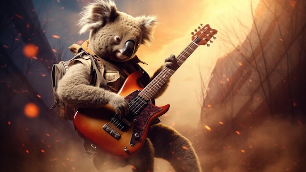 Un koala estrella de rock con una guitarra