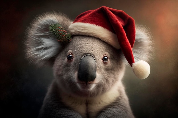 Koala con el gorro de Papá Noel en Nochebuena Contenido generado por IA