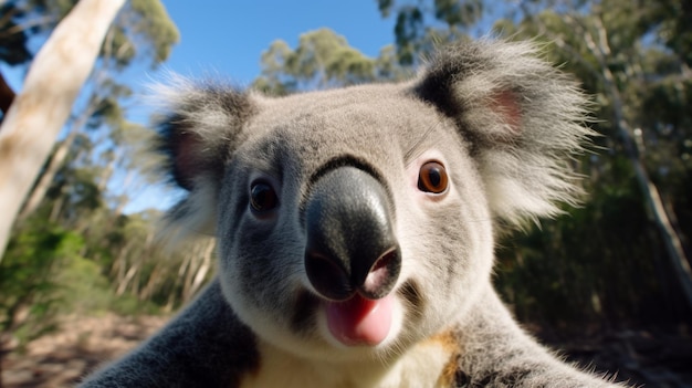 Koala macht Selfies, die dich zum Lächeln bringen. Verrückte Tiere, die süße Selfies gemacht haben