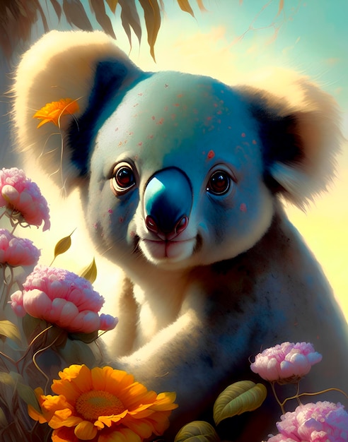 el koala más lindo de las flores. Retrato de animales australianos