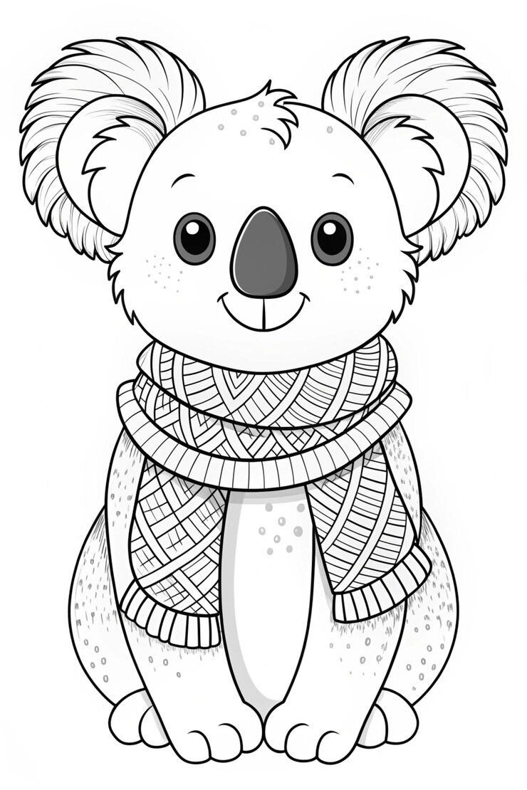 Foto koala mit einem warmen schal schöne und gemütliche malseite