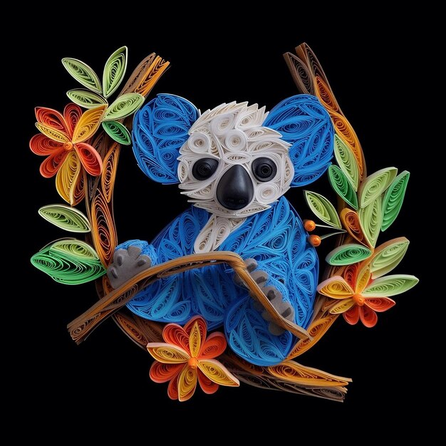 Foto koala papel quilling arte ilustração imagem de fundo preto ai arte gerada