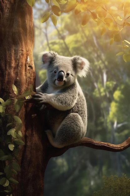 Un koala se sienta en un árbol en Australia