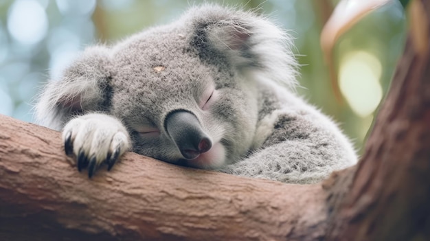 Un koala somnoliento dormitando en un árbol generado por IA