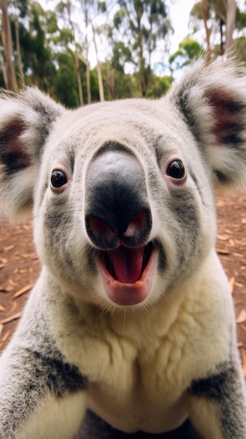 Koala toca la cámara tomando una selfie Retrato selfie gracioso de un animal