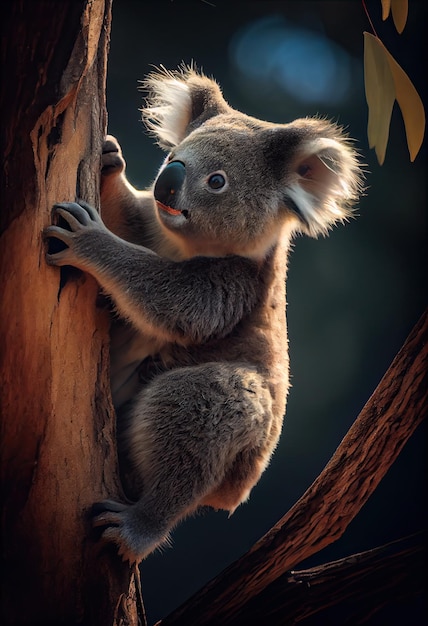 Koala trepando por un árbol generativo ai