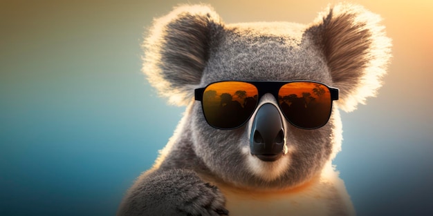 Koala usando óculos escuros e um fundo amarelo